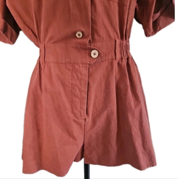 Free People Womens Orange Brown No Plans Short Sleeve Short Minimalist Romper M - Picture 8 of 16